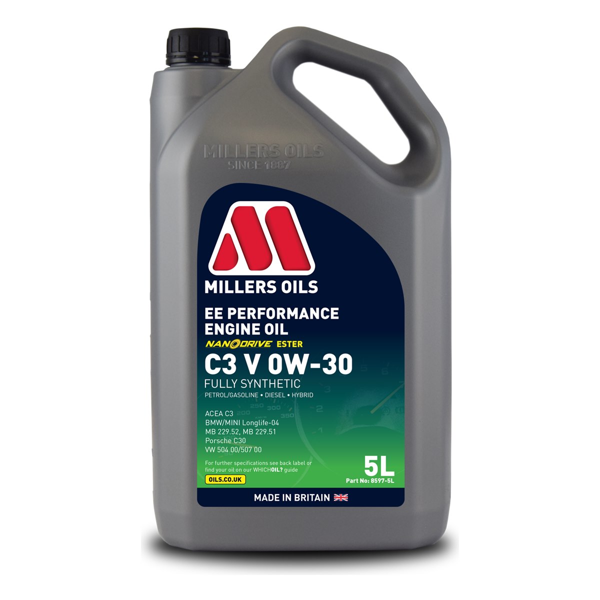 Millers EE Performance C3 V 0W-30 fully synthetic engine oil 5L can