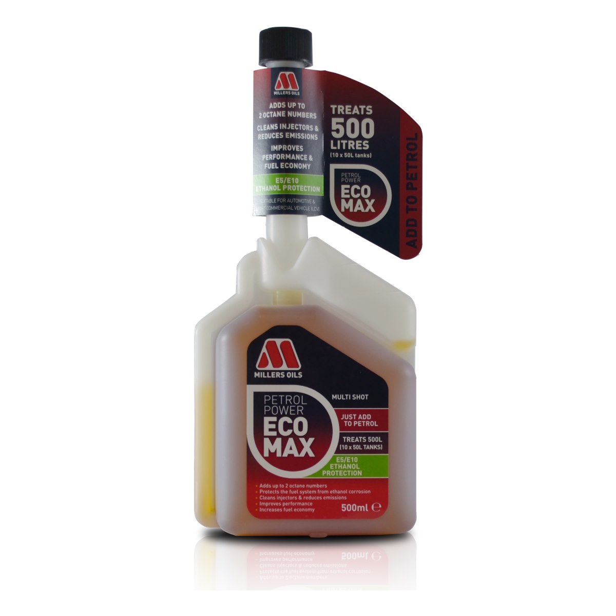 Millers Petrol Power EcoMax fuel treatment 500ml bottle