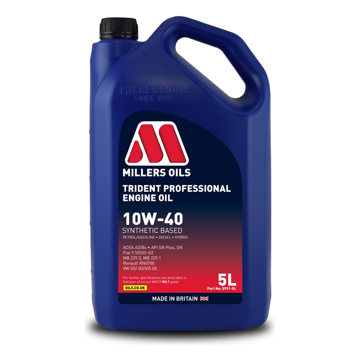 Millers Trident Professional 10W-40 engine oil 5L can