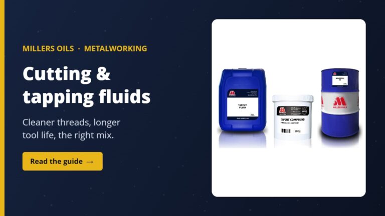 Millers Tapcut Fluid, Tapcut Compound and Millersol TS soluble cutting fluid
