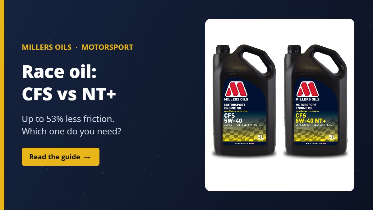 Millers Motorsport CFS 5W-40 and CFS 5W-40 NT+ race engine oils
