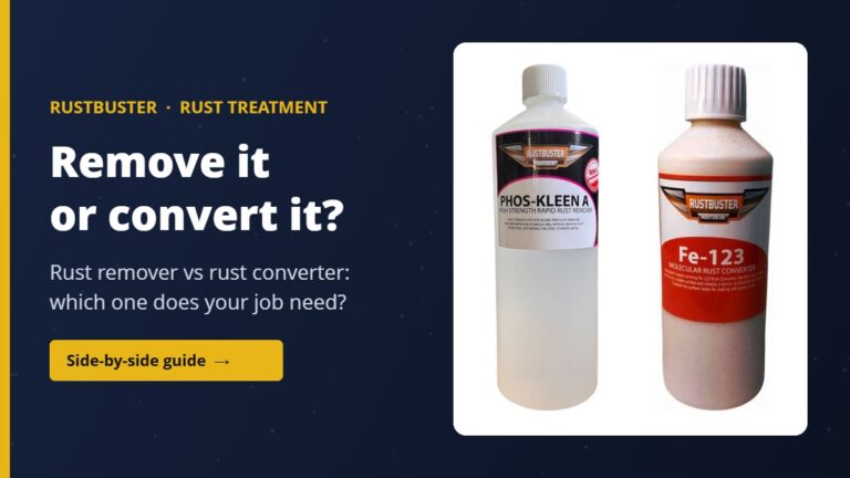 Rust remover vs rust converter: Rustbuster Phos-Kleen A and FE-123
