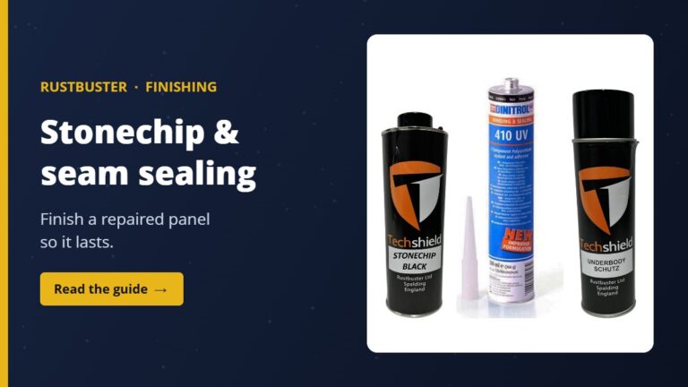 Stonechip and seam sealing: Techshield Stonechip, Dinitrol 410 UV seam sealer and Underbody Schutz