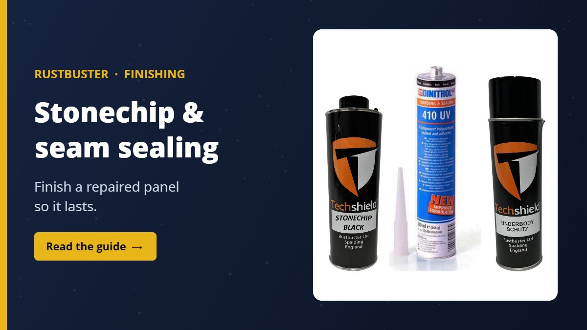 Stonechip and seam sealing: Techshield Stonechip, Dinitrol 410 UV seam sealer and Underbody Schutz
